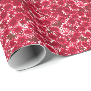 Modern Graphic Dahlia Pattern, Dark Red and White Wrapping Paper