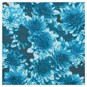 Modern Graphic Dahlia Pattern, Indigo Blue Fabric