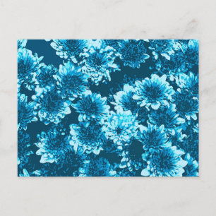 Modern Graphic Dahlia Pattern, Indigo Blue Postcard