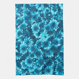 Modern Graphic Dahlia Pattern, Indigo Blue Tea Towel