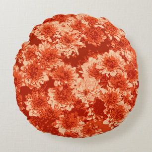Modern Graphic Dahlia Pattern, Mandarin Orange Round Cushion