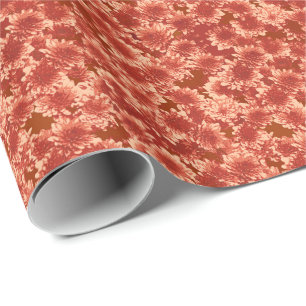 Modern Graphic Dahlia Pattern, Mandarin Orange Wrapping Paper