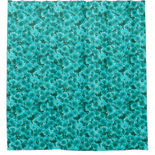 Modern Graphic Dahlia Pattern, Teal and Aqua Shower Curtain