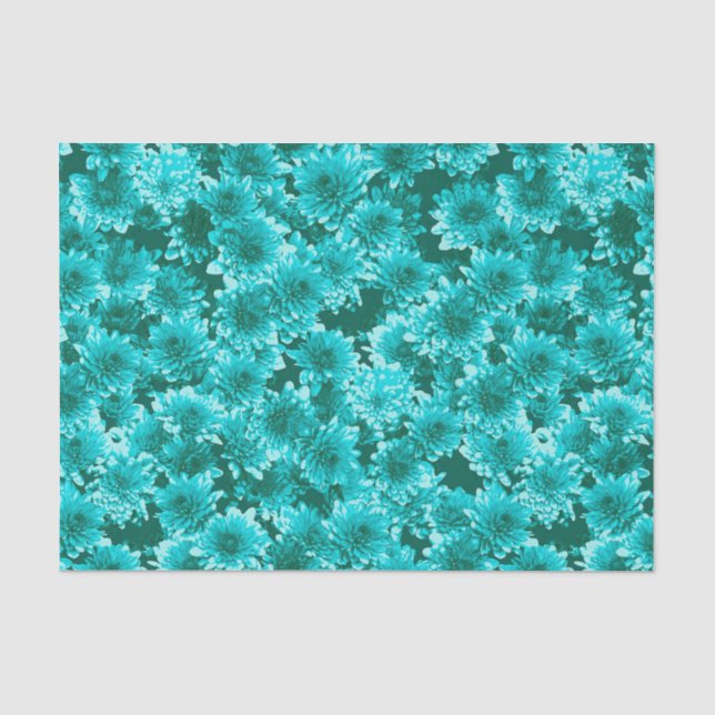 Modern Graphic Dahlia Pattern, Teal and Aqua Tissue Paper (Front)
