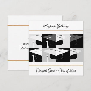Modern Graphic Graduation Cap Black & White Flat Card