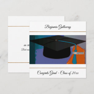 Modern Graphic Graduation Cap Purple Gold Flat Card