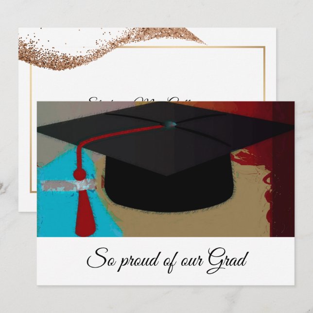 Modern Graphic Graduation Mortar Board Flat Announcement (Front/Back)