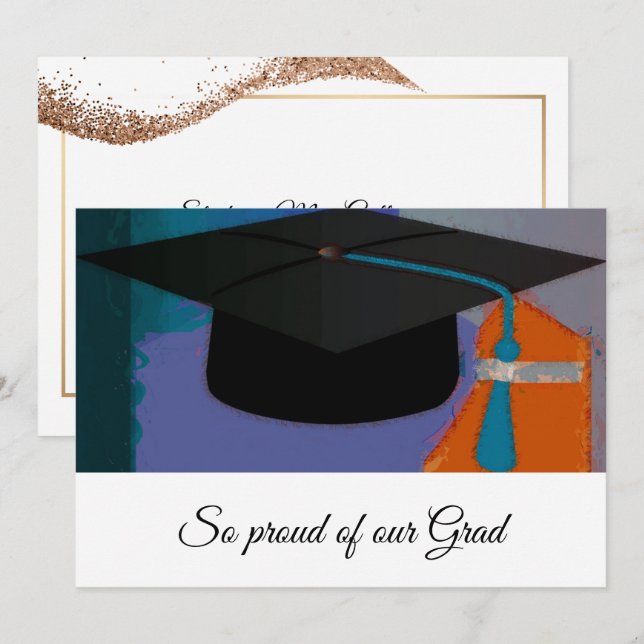 Modern Graphic Graduation Mortar Board Purple Announcement (Front/Back)