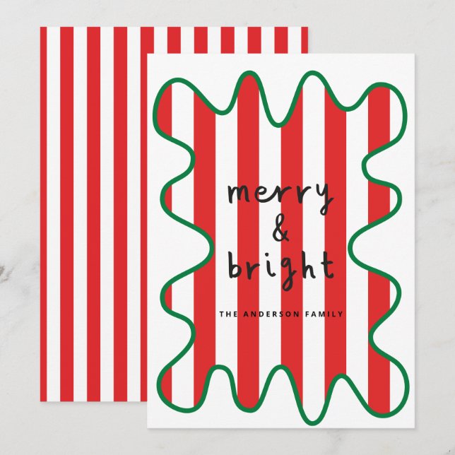 Modern graphic minimal Christmas red and white Holiday Card (Front/Back)