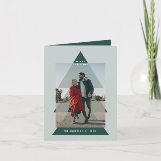 Modern graphic minimal Christmas tree photo Holiday Card (Front)