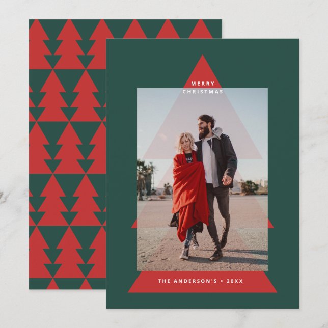 Modern graphic minimal Christmas tree photo Holiday Card (Front/Back)