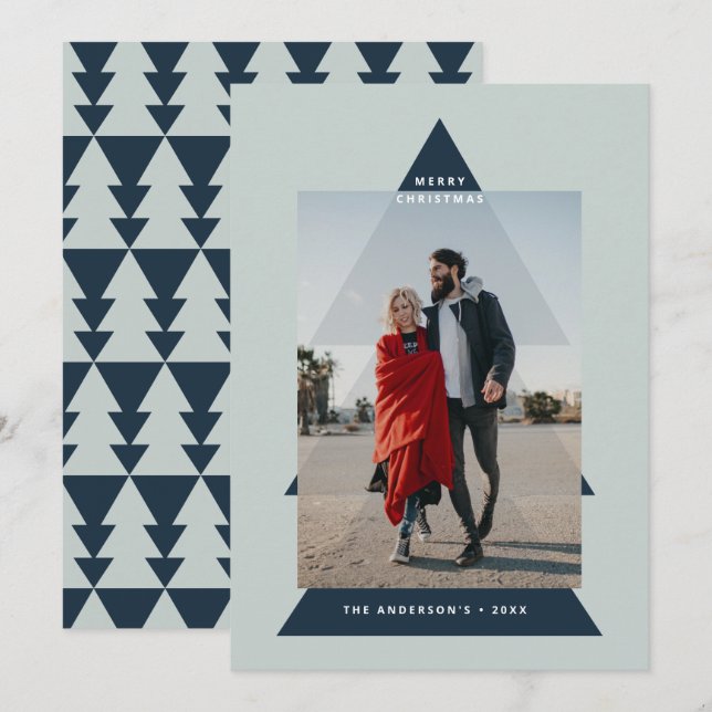 Modern graphic minimal Christmas tree photo Holiday Card (Front/Back)