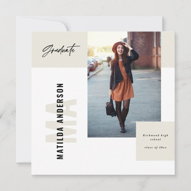 Modern graphic multi photo graduation party invite (Front)