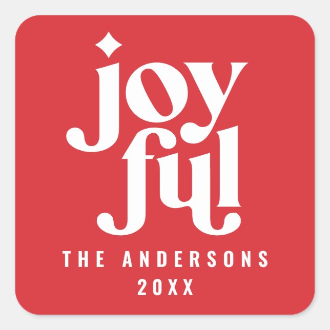 Modern graphic red typography christmas holiday square sticker (Front)