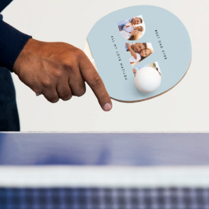 Modern graphic typography Multi photo dad blue Ping Pong Paddle