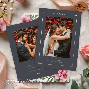 Modern Graphit Elegant Photo Wedding Save the Date