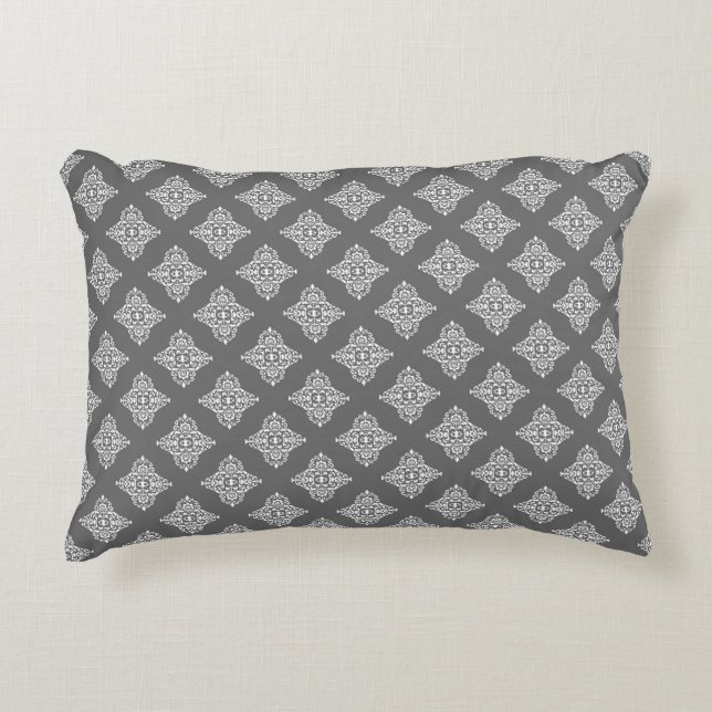 Modern Graphite Damask Pattern Accent Pillow (Front)