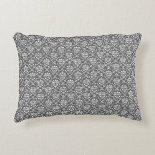 Modern Graphite Damask Pattern Accent Pillow