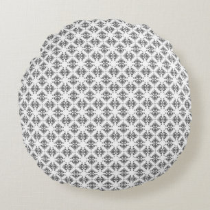 Modern Graphite Damask Pattern Round Pillow