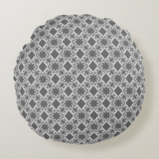 Modern Graphite Damask Pattern Round Pillow (Front)