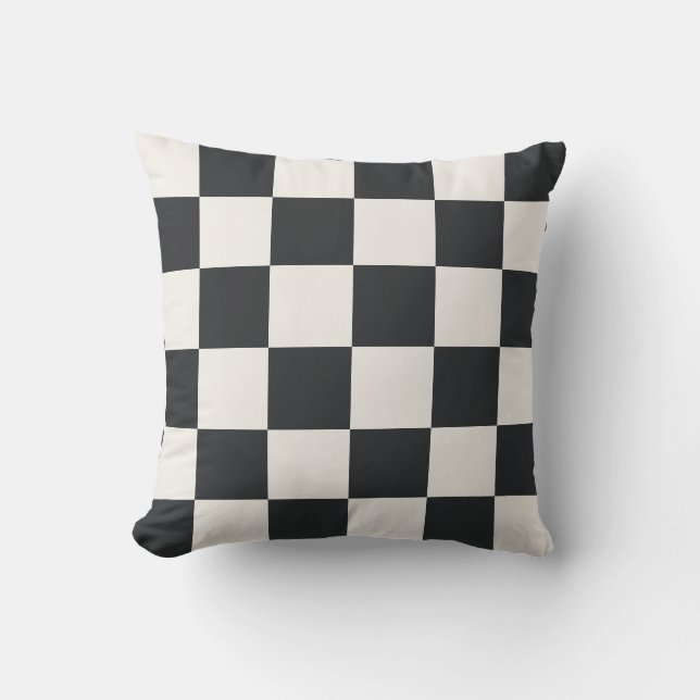 Modern Graphite Warm White Checkered Cushion (Front)