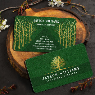 Modern Grass Texture Business Card with Gold Tree