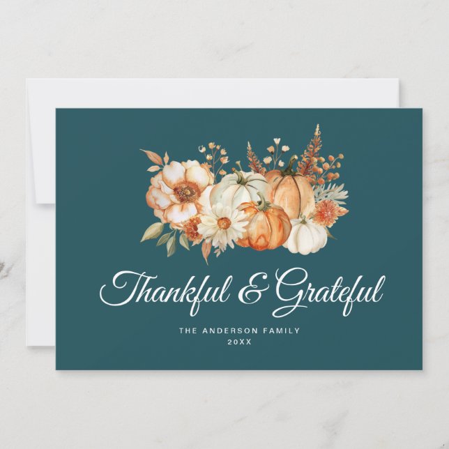 Modern Grateful and thankful thanksgiving Holiday Card (Front)
