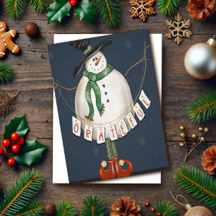 Modern Grateful Cute Snowman Christmas Inspirivity Card