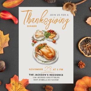 Modern Grateful Fall Thanks Dinner Watercolor Invitation