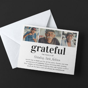 Modern 'Grateful' Photo Collage Sympathy Thank You Card