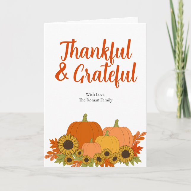 Modern Grateful & Thankful Sunflower Thanksgiving Card (Front)