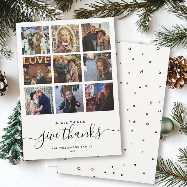 Modern Gratitude Script | 9 Simple Photo Collage Holiday Card (Creator Uploaded)