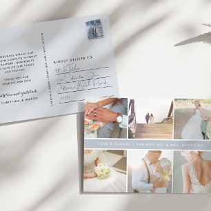 Modern Gratitude Wedding Photo Collage Thank You Postcard