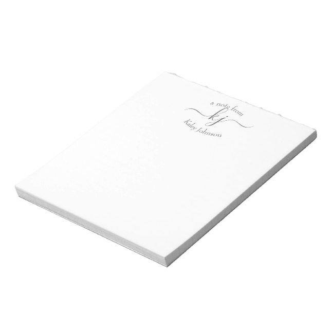 Modern Gray 2 Monogram Name Note From Notepad (Rotated)
