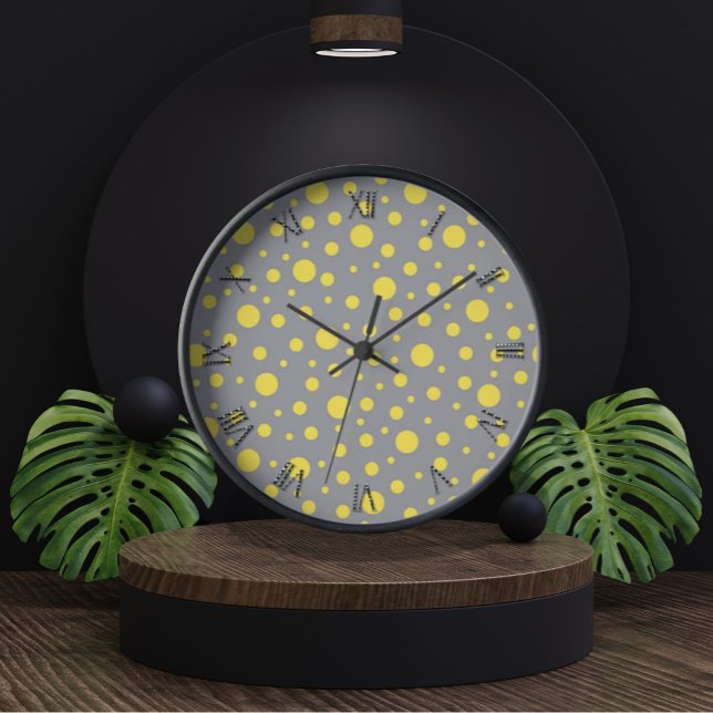 Modern Gray and Yellow Polka Dots Clock (Polka Dot Pattern Yellow Gray Clock by Looly Elzayat
)