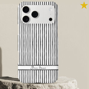 Modern Gray Black Watercolor Stripes Custom Name 