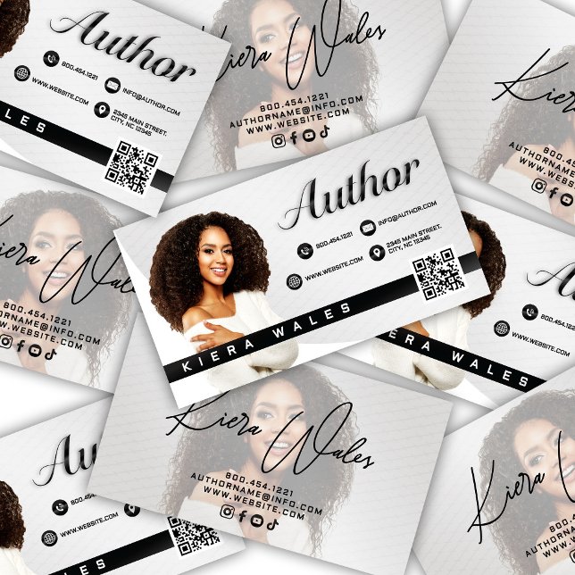 Modern Gray, Black & White Author Branding  Business Card (Creator Uploaded)
