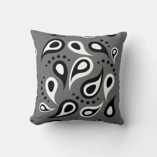 Modern Gray Black White Paisley Throw Pillow
