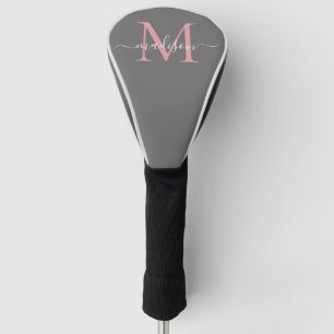 Modern Gray Blush Pink Monogram Girly Chic Script Golf Head Cover
