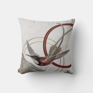 Modern Gray & Burgundy Hummingbird Cushion