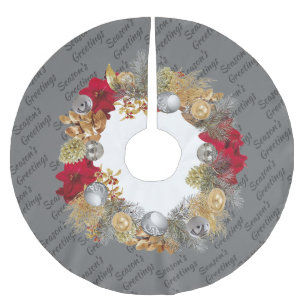 Modern GRAY Christmas Wreath Brushed Polyester Tree Skirt