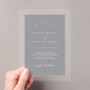 Modern Gray Clear Minimalist Wedding  Acrylic Invitations