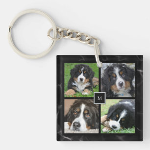 Modern gray family custom photo collage monogram key ring