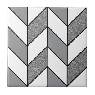 Modern Gray Glitter Herringbone Chevron Pattern v2 Tile