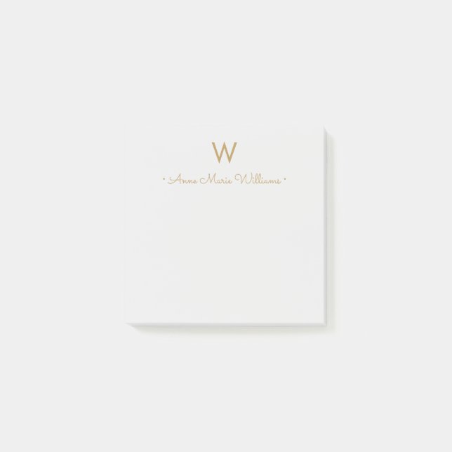 Modern Gray Gold Script Monogram Post-it Notes (Front)