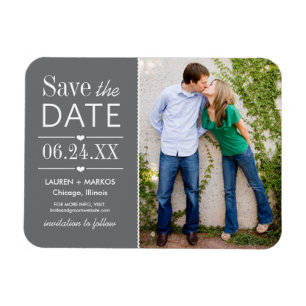 Modern Gray Hearts Wedding Photo Save the Date Magnet