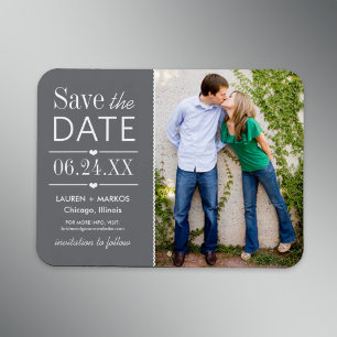 Modern Gray Hearts Wedding Photo Save the Date Magnet