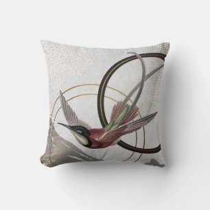 Modern Gray Hummingbird Artistic Abstract Cushion