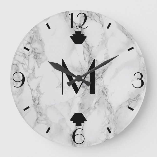 Modern Gray Marble Art Deco Finials Large Clock (Front)