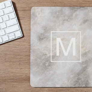 Modern Gray Marble Monogram Mouse Mat